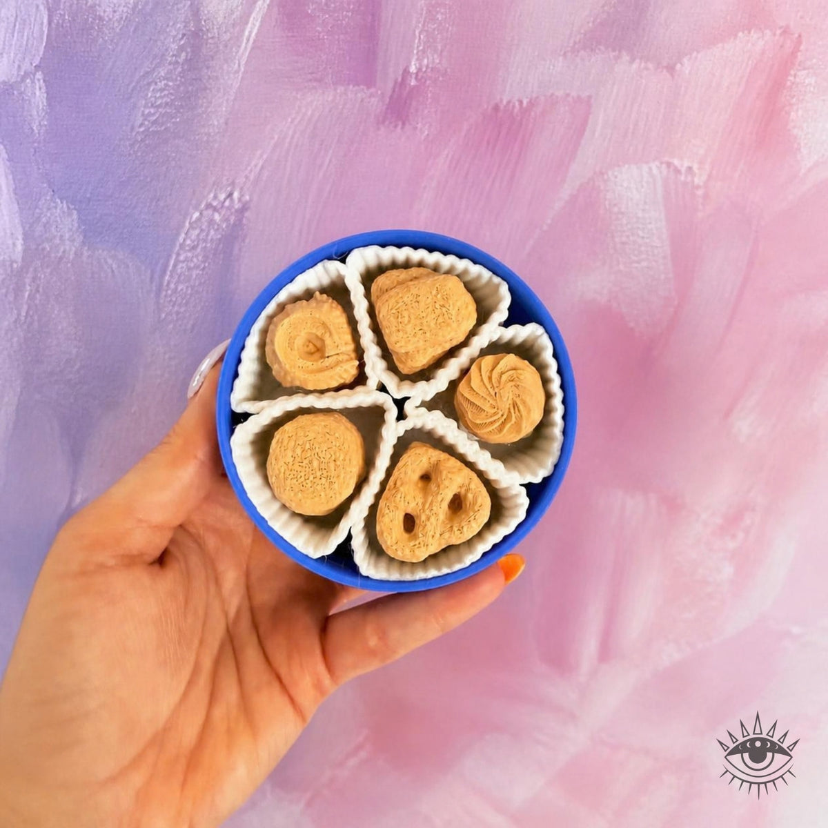 Hand holding Shortbread Cookie Tin Fidget Clicker