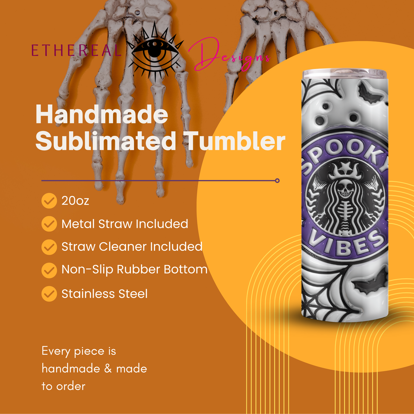 Spooky Vibes Orange & Purple- 3D Tumbler