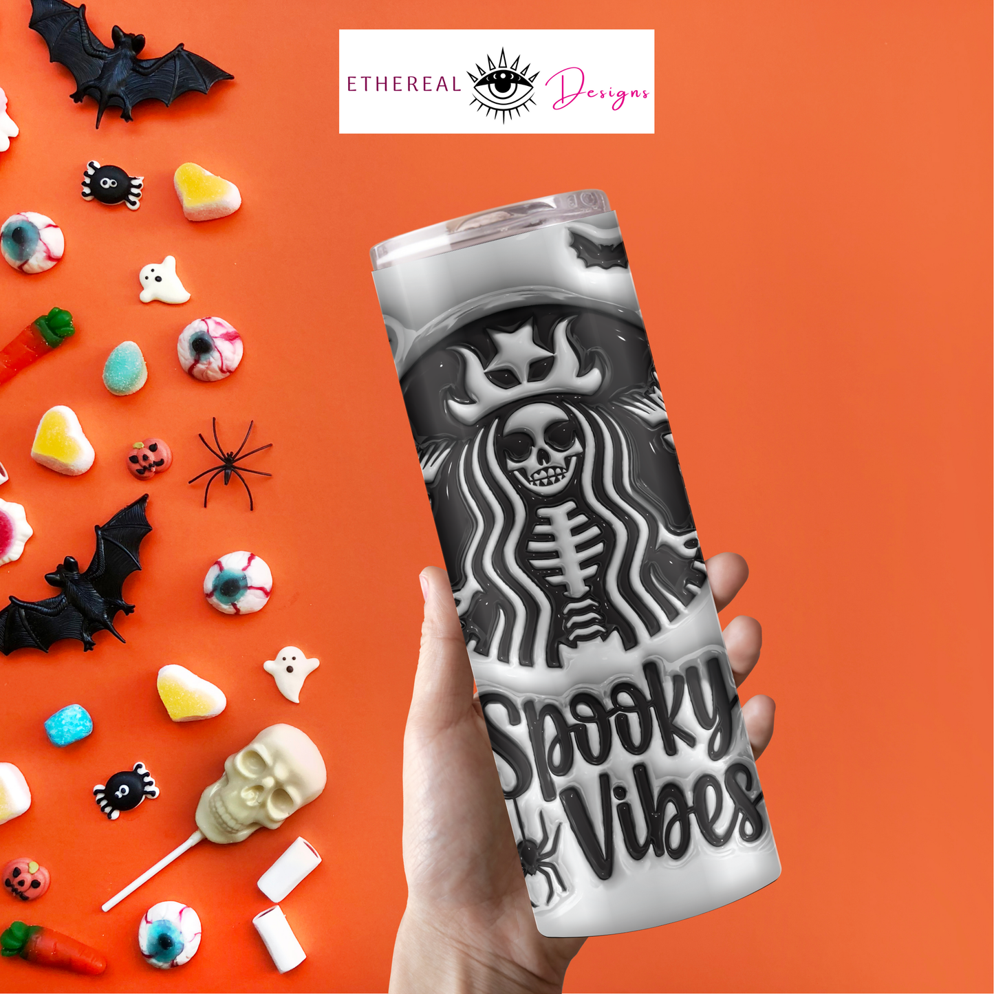 Spooky Vibes Black & White-3D Tumbler