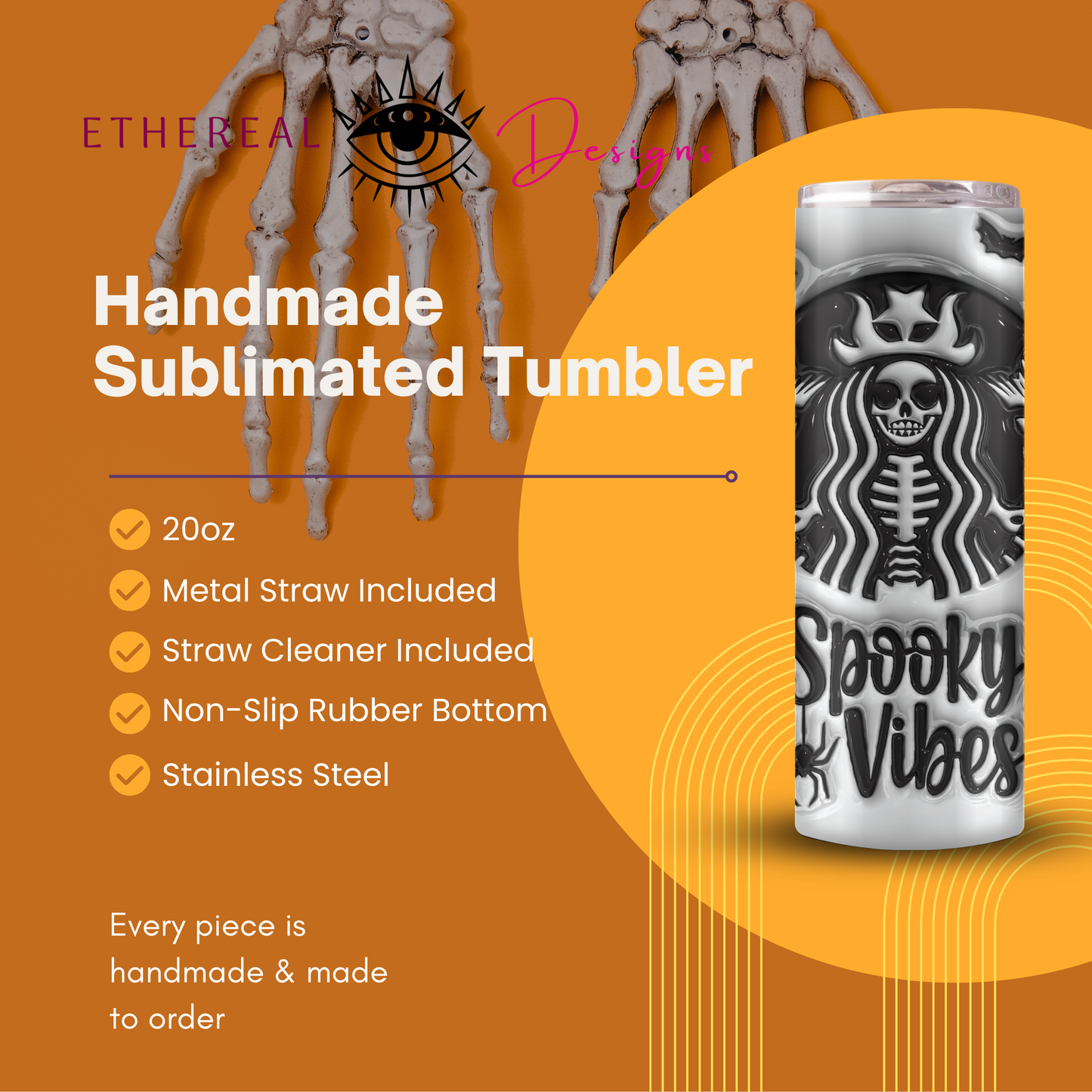 Spooky Vibes Black & White-3D Tumbler