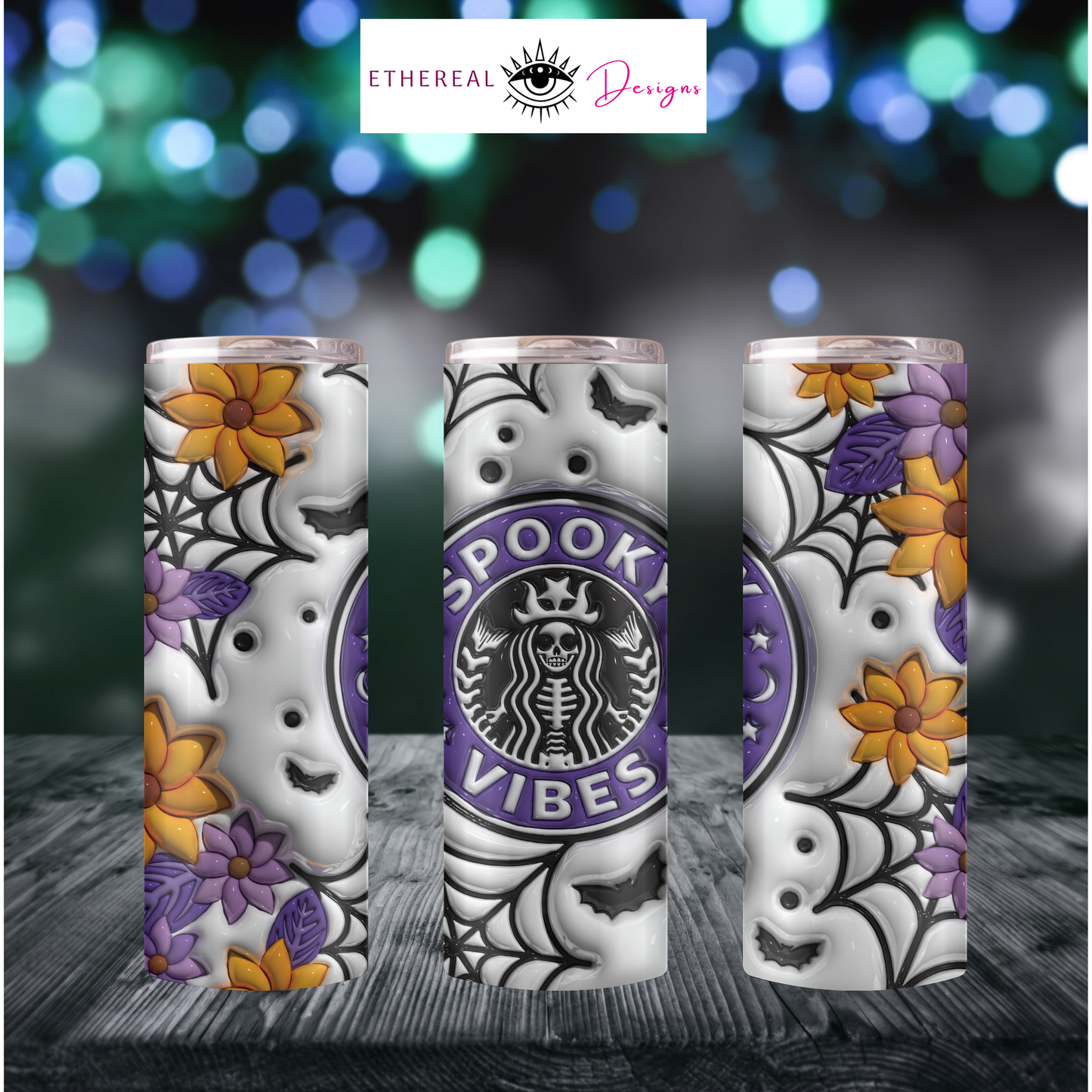 Spooky Vibes Orange & Purple- 3D Tumbler