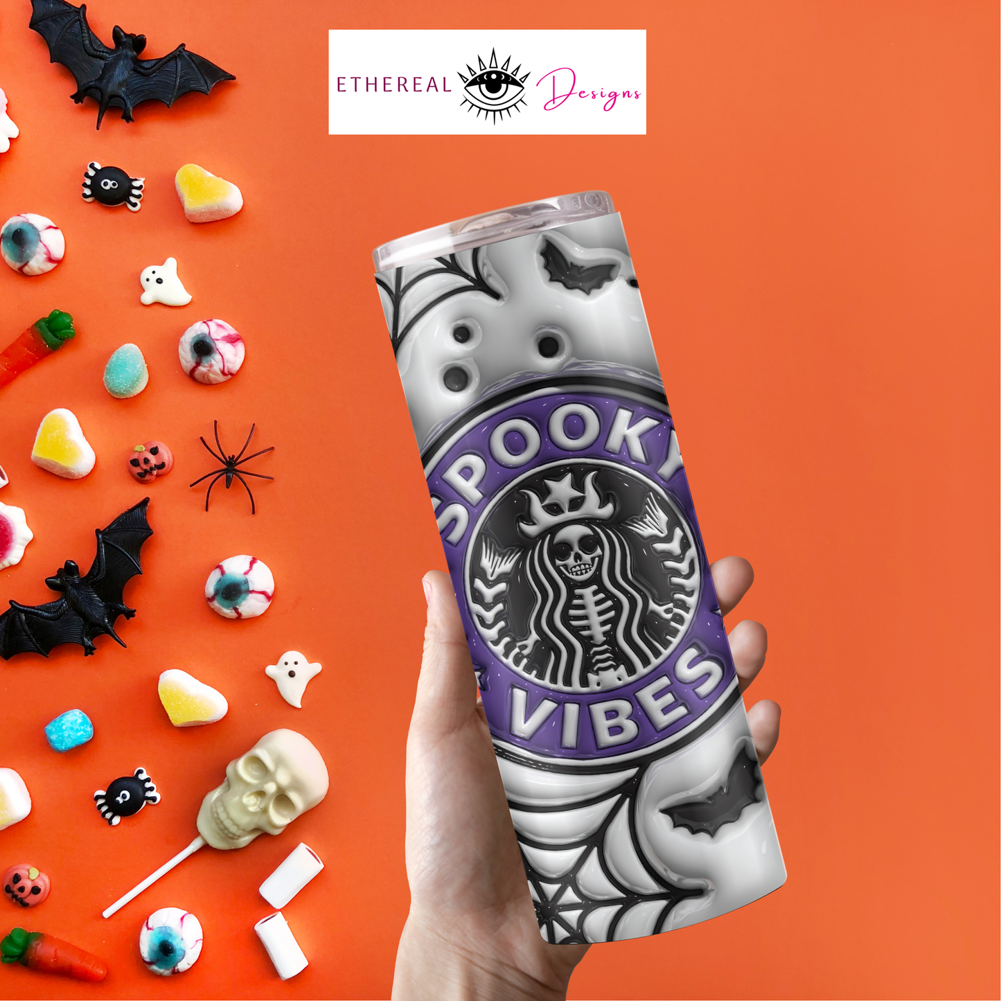 Spooky Vibes Orange & Purple- 3D Tumbler